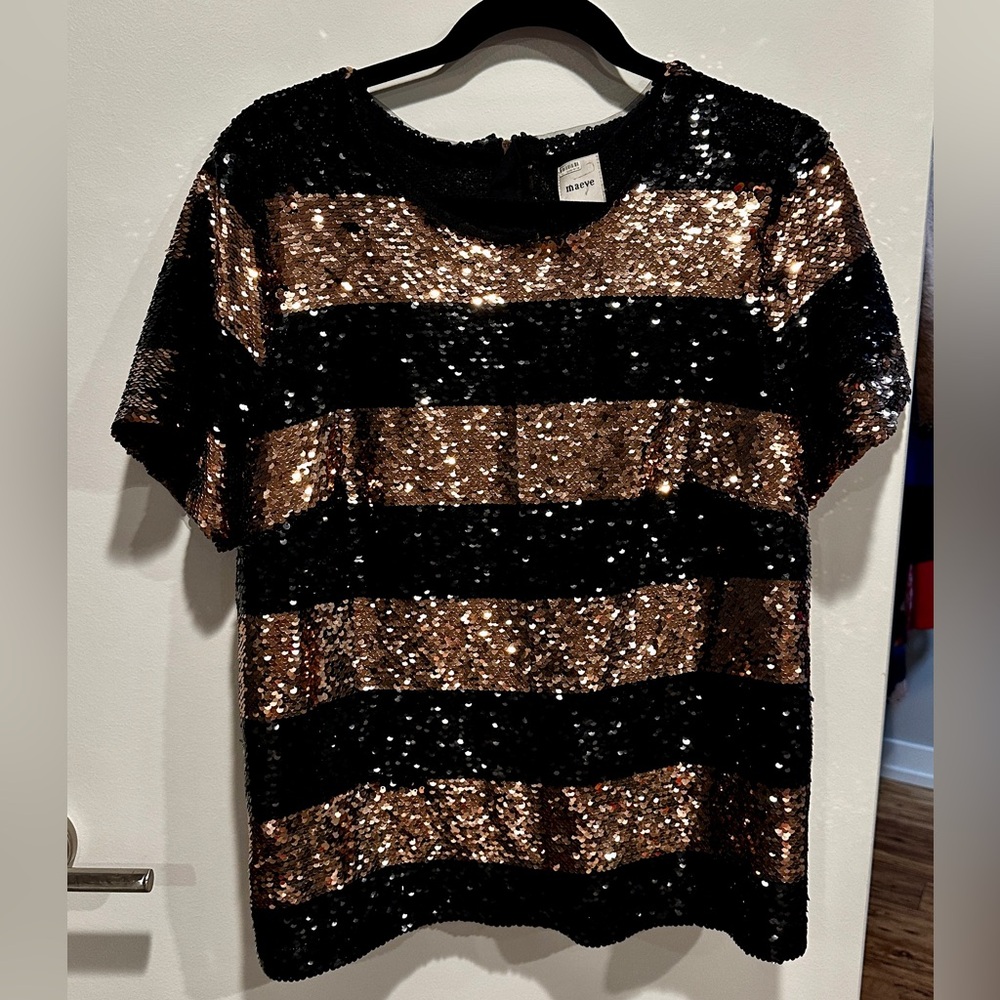 Maeve Short-Sleeved Sequin Striped Top 
From Anthropologie
